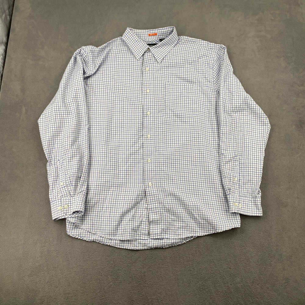 Van Heusen Traveler Mens XL Blue White Grid Button Down Shirt Classic Fit 7901